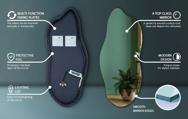 Nepravidelné zrcadlo s led osvětlením 45x100 cm