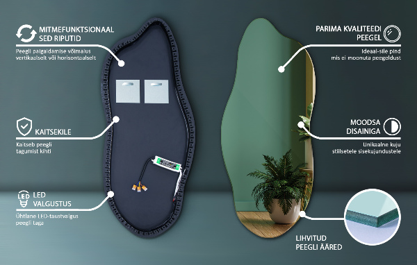 Nepravidelné zrcadlo s led osvětlením 45x100 cm