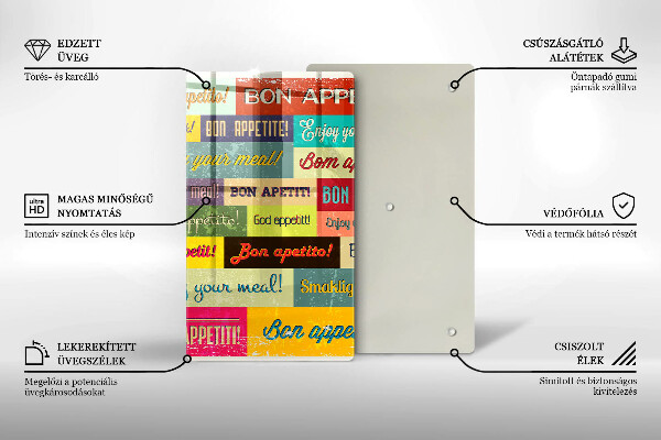 Skleněná krájecí deska Titulky Jazyky dobré chuti