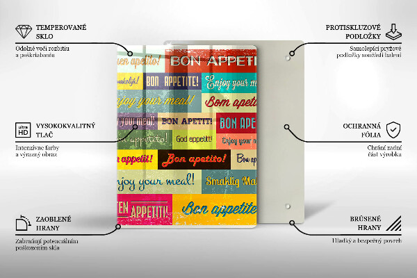 Skleněná krájecí deska Titulky Jazyky dobré chuti