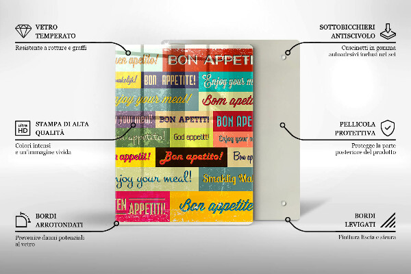 Skleněná krájecí deska Titulky Jazyky dobré chuti