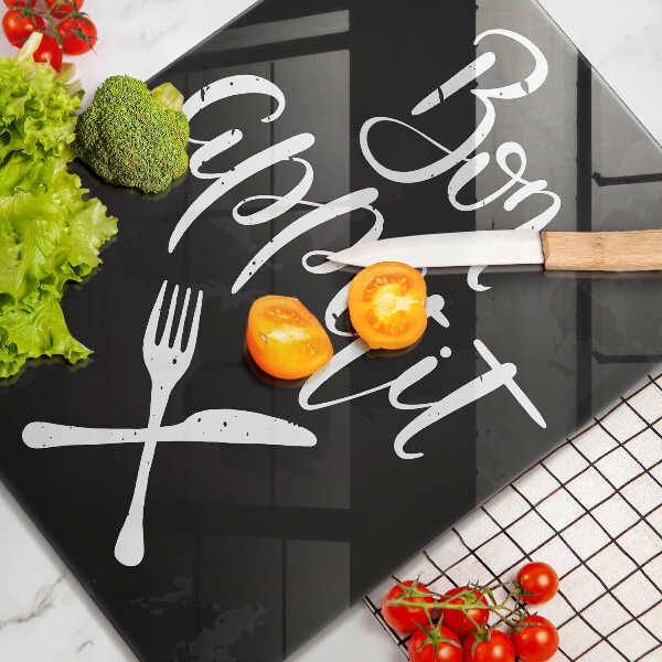 Skleněné krájecí prkénko Bon appetit nápis
