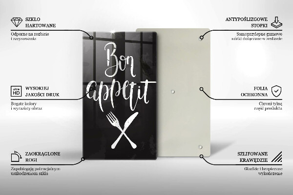 Skleněné krájecí prkénko Bon appetit nápis