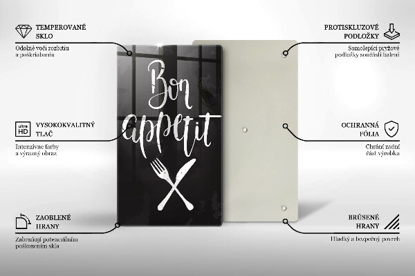 Skleněné krájecí prkénko Bon appetit nápis