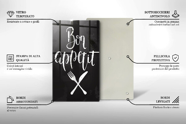 Skleněné krájecí prkénko Bon appetit nápis