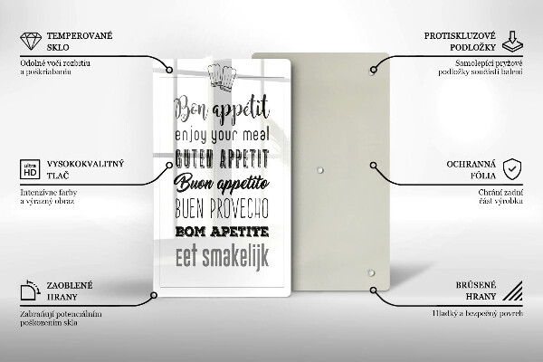 Skleněné krájecí prkénko Kuchyň nápis říká