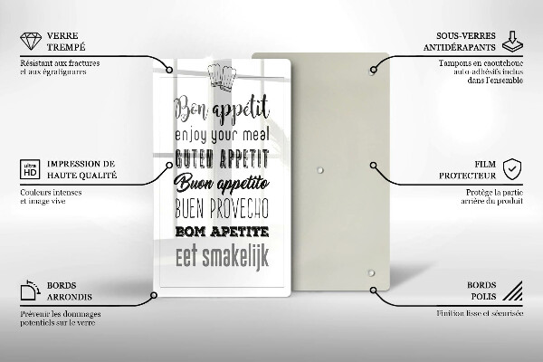 Skleněné krájecí prkénko Kuchyň nápis říká