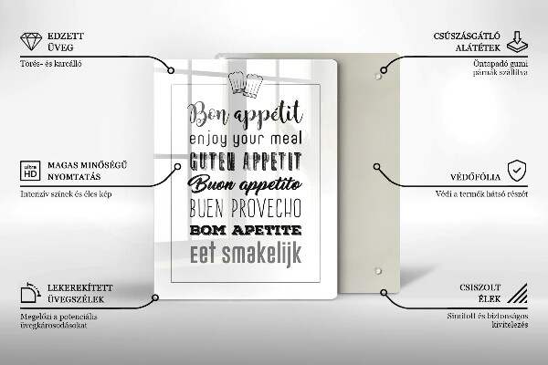 Skleněné krájecí prkénko Kuchyň nápis říká