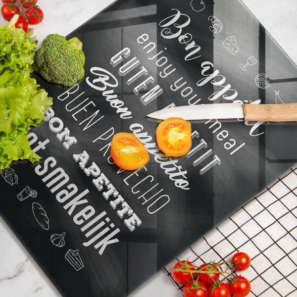 Skleněné krájecí prkénko Kuchyň nápis říká