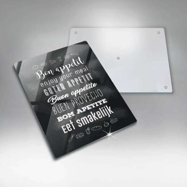 Skleněné krájecí prkénko Kuchyň nápis říká