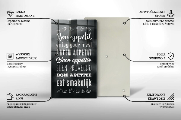 Skleněné krájecí prkénko Kuchyň nápis říká