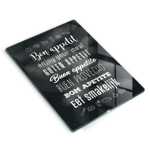 Skleněné krájecí prkénko Kuchyň nápis říká