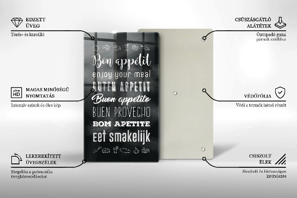 Skleněné krájecí prkénko Kuchyň nápis říká