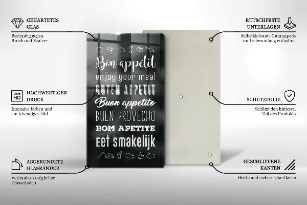 Skleněné krájecí prkénko Kuchyň nápis říká