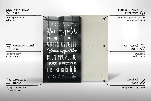 Skleněné krájecí prkénko Kuchyň nápis říká