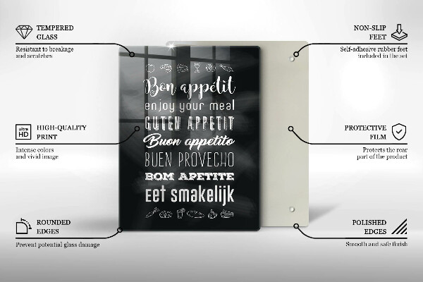 Skleněné krájecí prkénko Kuchyň nápis říká