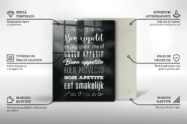 Skleněné krájecí prkénko Kuchyň nápis říká