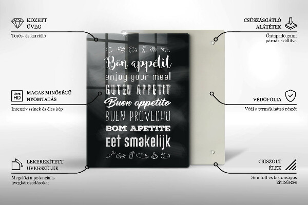 Skleněné krájecí prkénko Kuchyň nápis říká