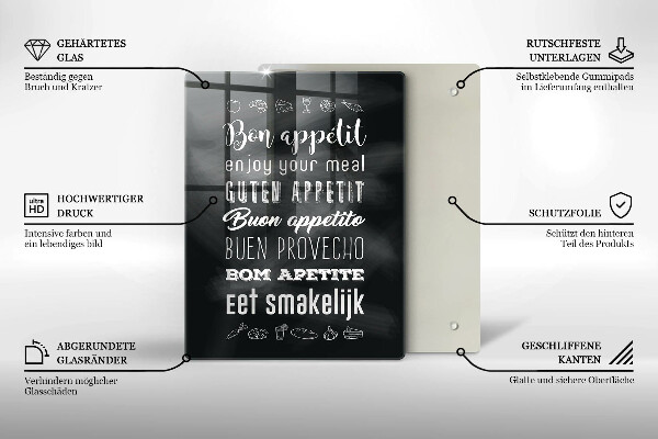 Skleněné krájecí prkénko Kuchyň nápis říká