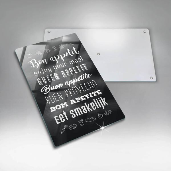 Skleněné krájecí prkénko Kuchyň nápis říká