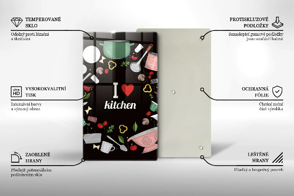 Skleněná krájecí deska I love kitchen