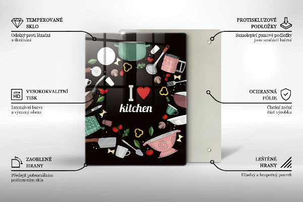 Skleněná krájecí deska I love kitchen
