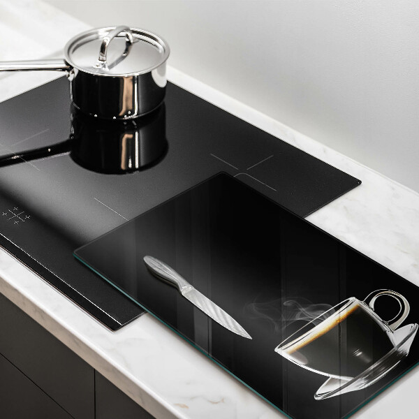 Skleněná krájecí deska Sklenice horké kávy