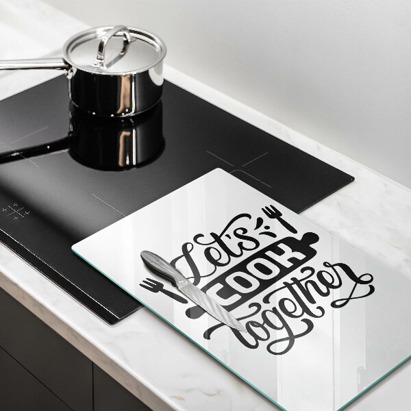 Skleněná krájecí deska Napis Let's cook together