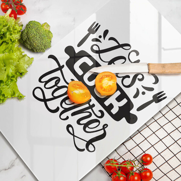 Skleněná krájecí deska Napis Let's cook together