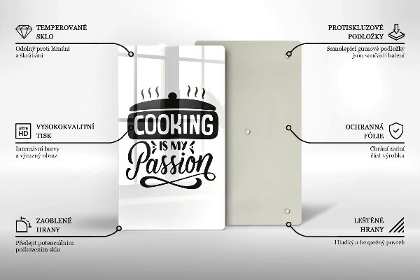 Skleněná krájecí deska Cooking is my passion