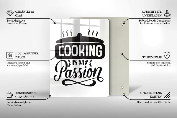 Skleněná krájecí deska Cooking is my passion