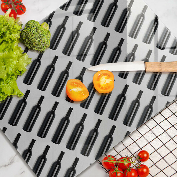 Skleněná krájecí deska Černé láhve vína