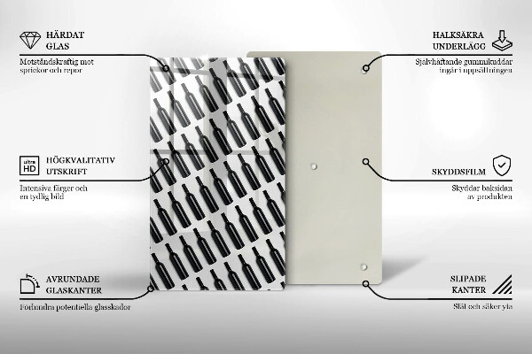 Skleněná krájecí deska Černé láhve vína