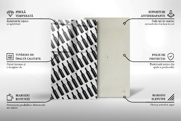 Skleněná krájecí deska Černé láhve vína