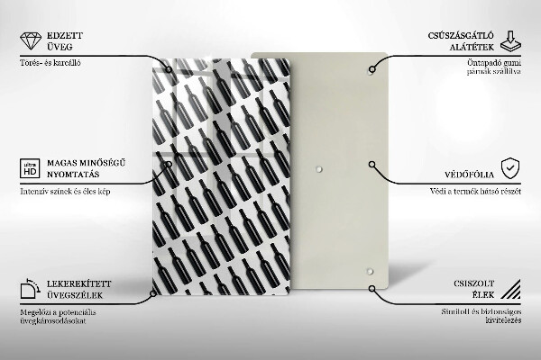 Skleněná krájecí deska Černé láhve vína