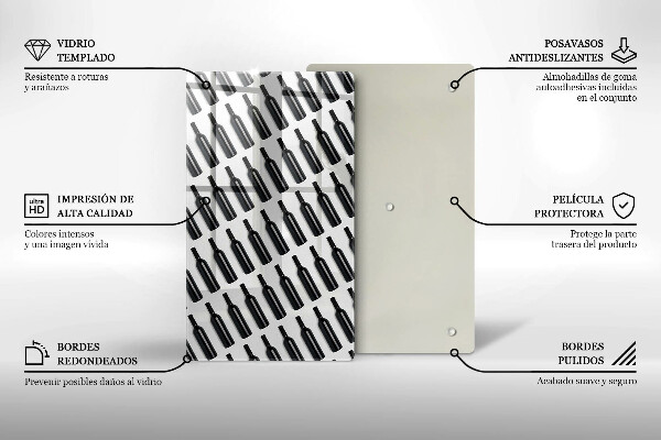 Skleněná krájecí deska Černé láhve vína