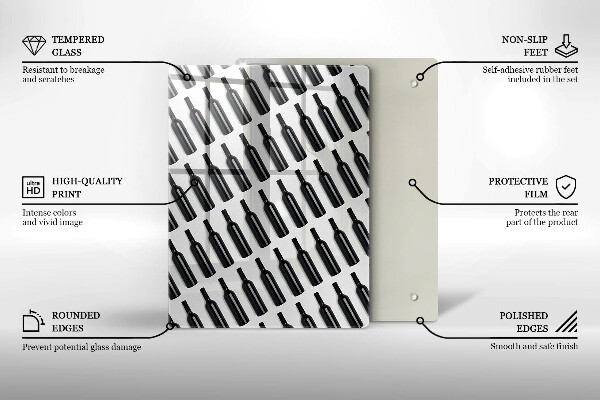 Skleněná krájecí deska Černé láhve vína