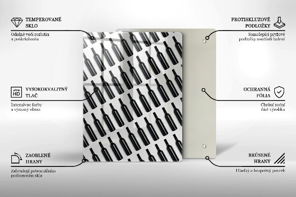 Skleněná krájecí deska Černé láhve vína