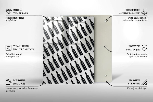 Skleněná krájecí deska Černé láhve vína