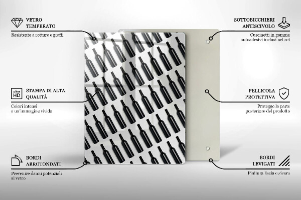 Skleněná krájecí deska Černé láhve vína