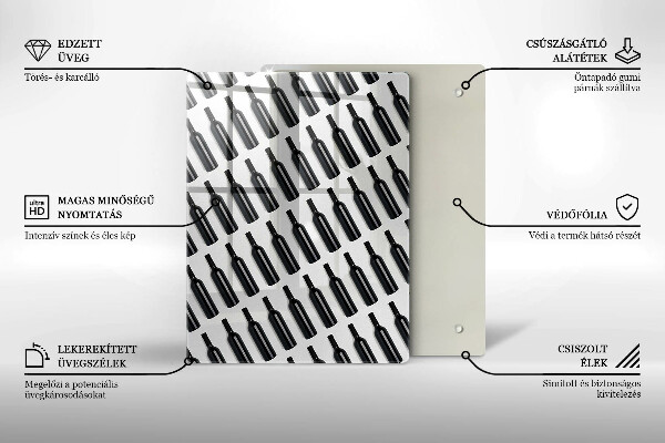 Skleněná krájecí deska Černé láhve vína