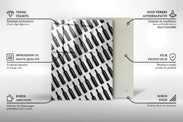 Skleněná krájecí deska Černé láhve vína