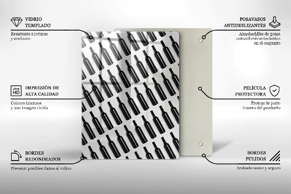 Skleněná krájecí deska Černé láhve vína