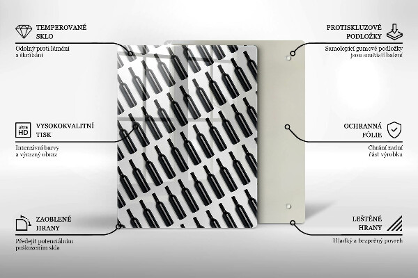 Skleněná krájecí deska Černé láhve vína