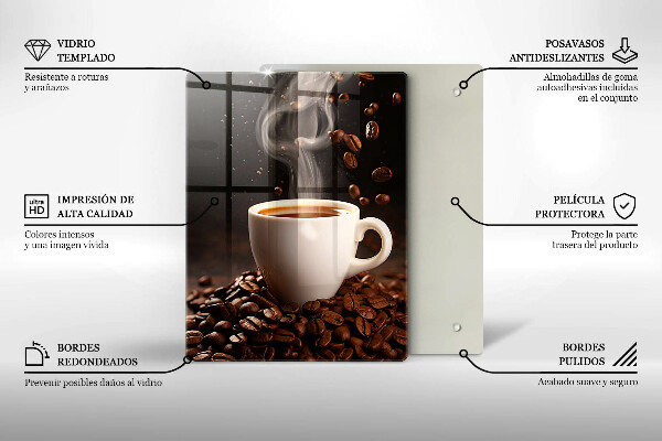 Skleněná krájecí deska Horký šálek kávy