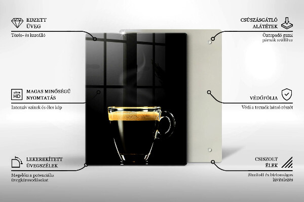 Skleněná krájecí deska Sklenice černé kávy