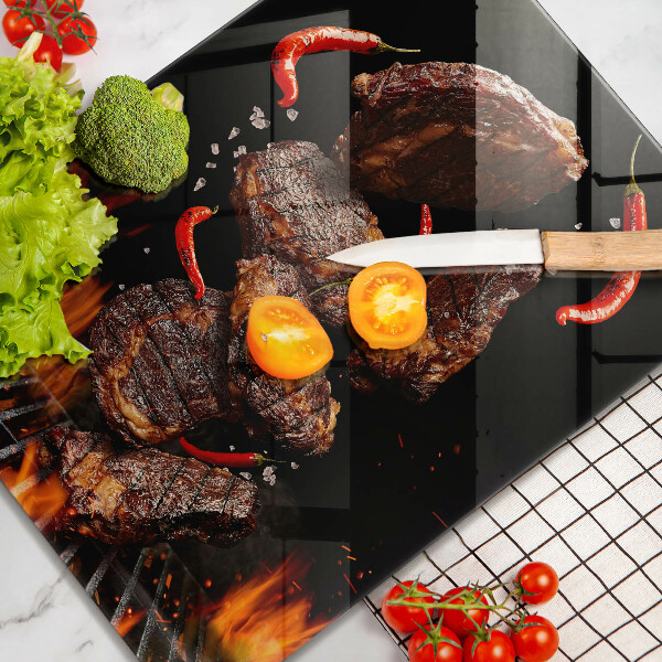 Skleněné krájecí prkénko Maso na grilu