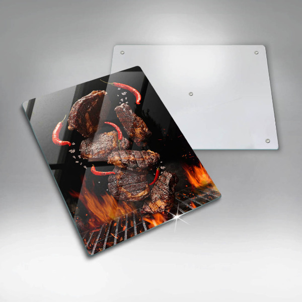 Skleněné krájecí prkénko Maso na grilu