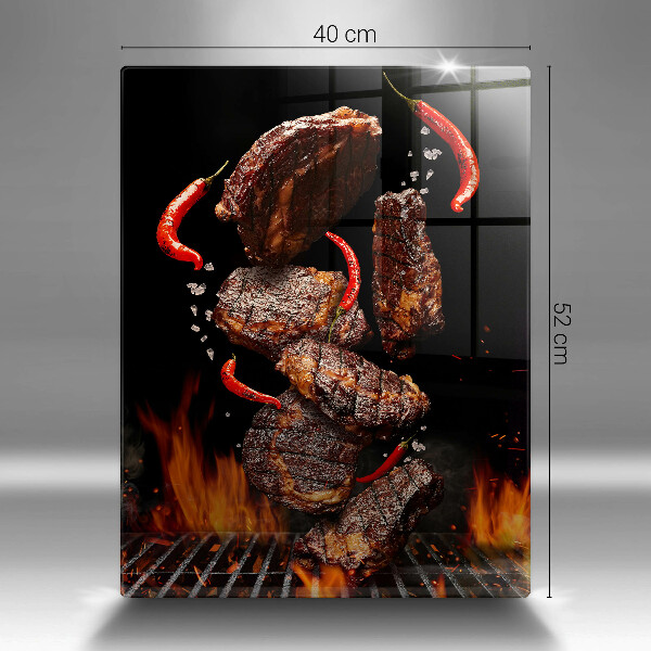 Skleněné krájecí prkénko Maso na grilu