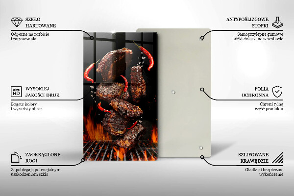 Skleněné krájecí prkénko Maso na grilu